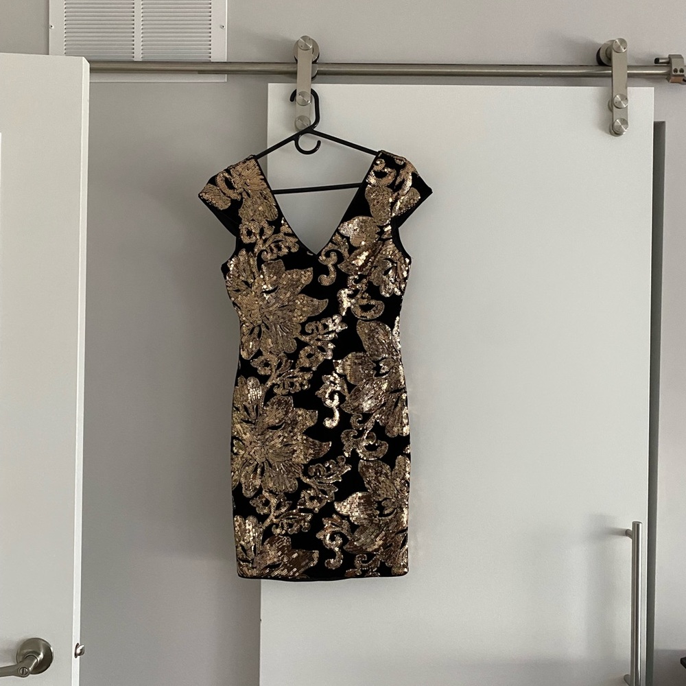Black with gold sequins -Above the knee dress
